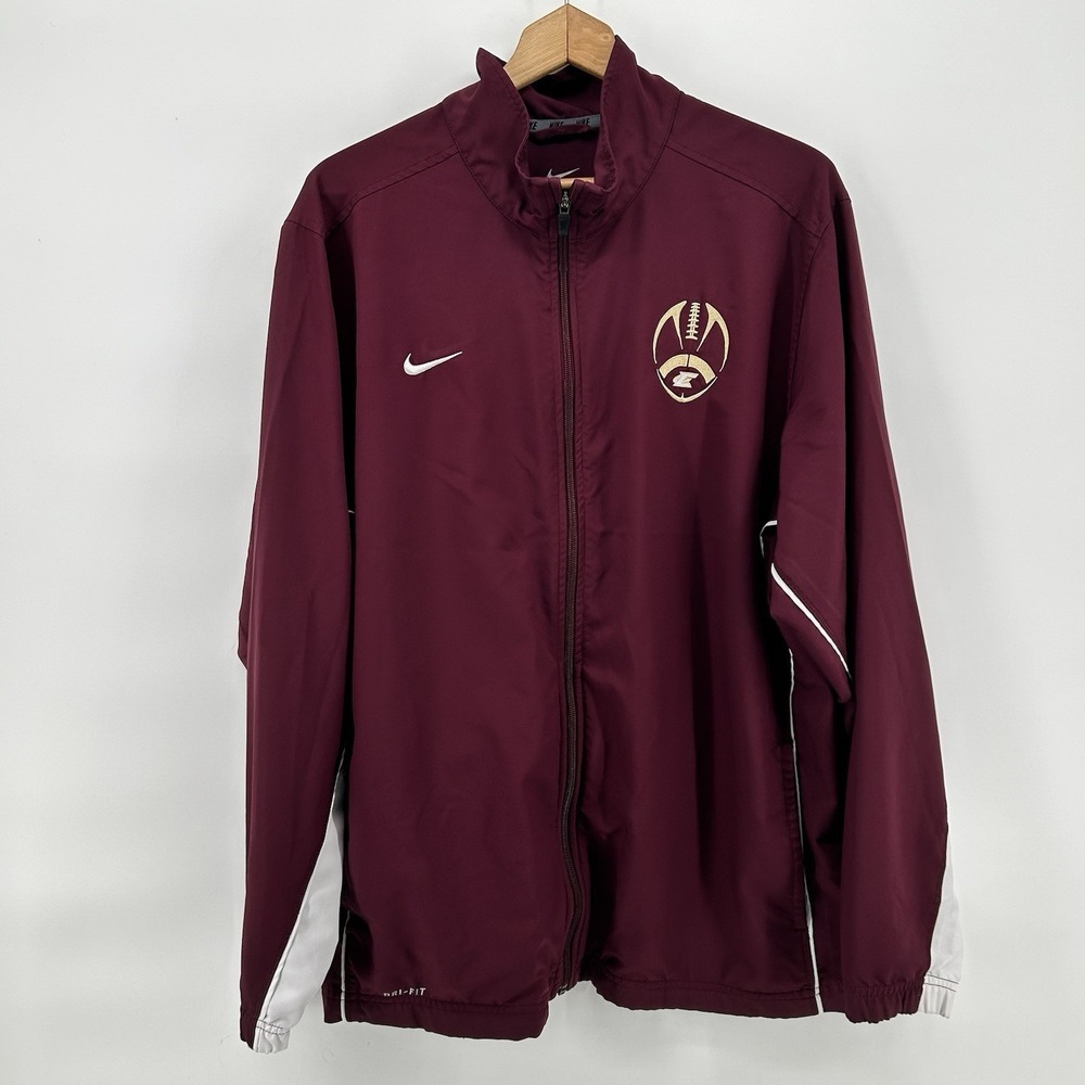 Nike Dri Fit Jacket Mens XL Maroon Football Full Zip Windbreaker Lightweight